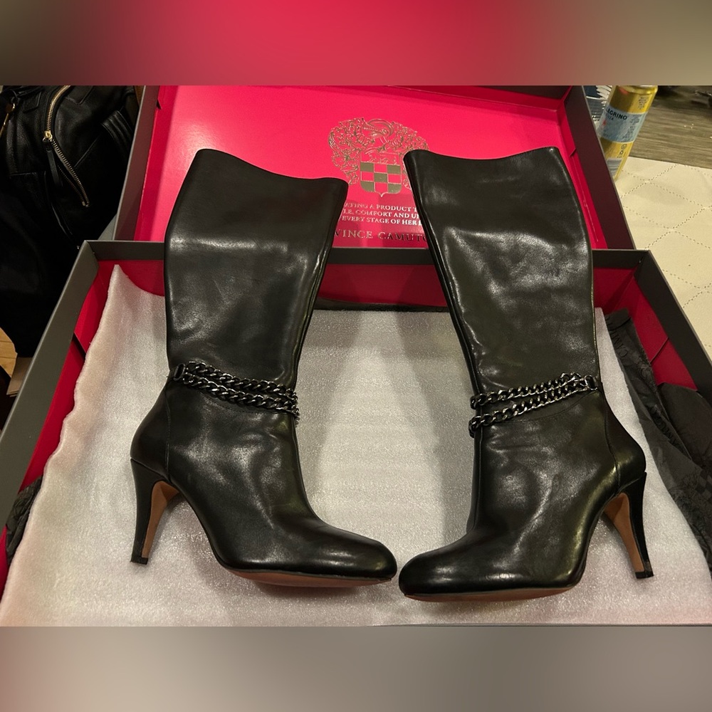 Vince Camuto Vo-Valli Black Leather Knee-High Boots - Picture 2 of 8